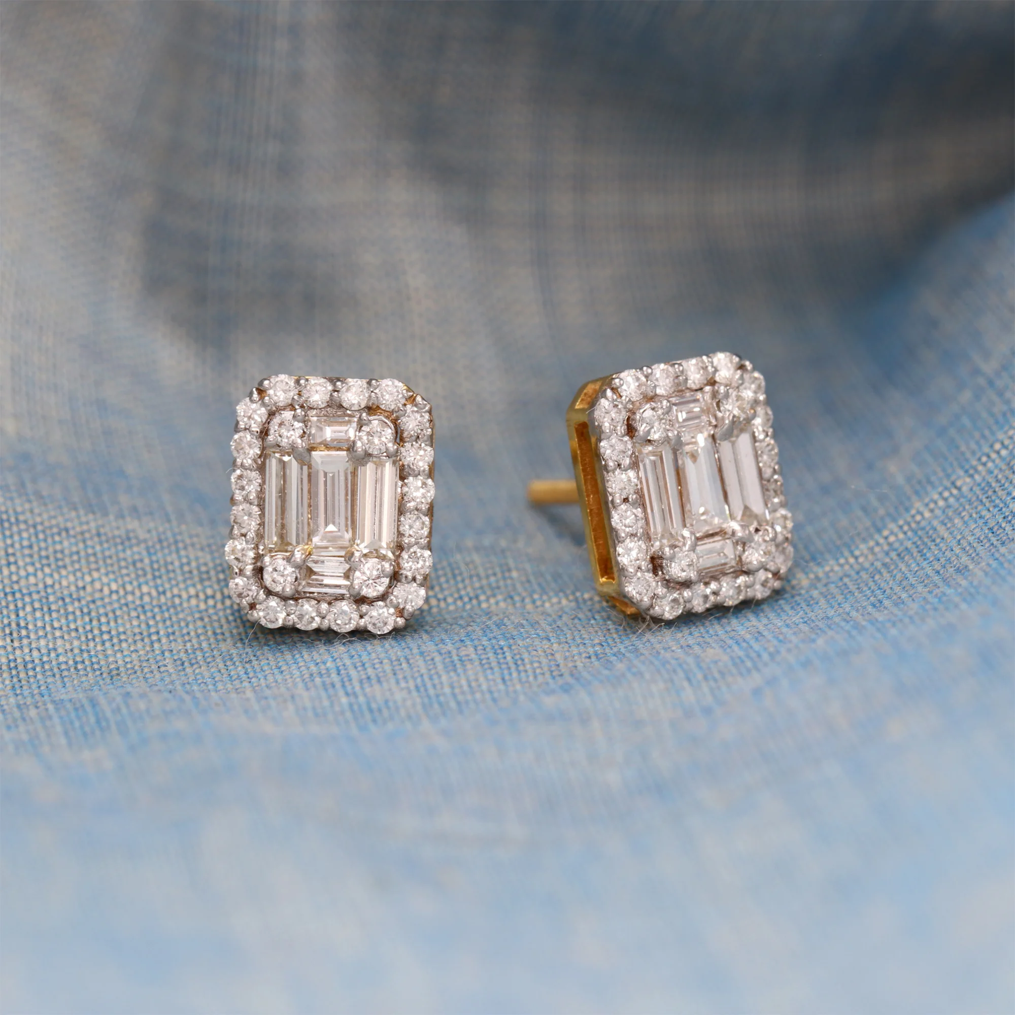 Diamond Baguette Halo Stud